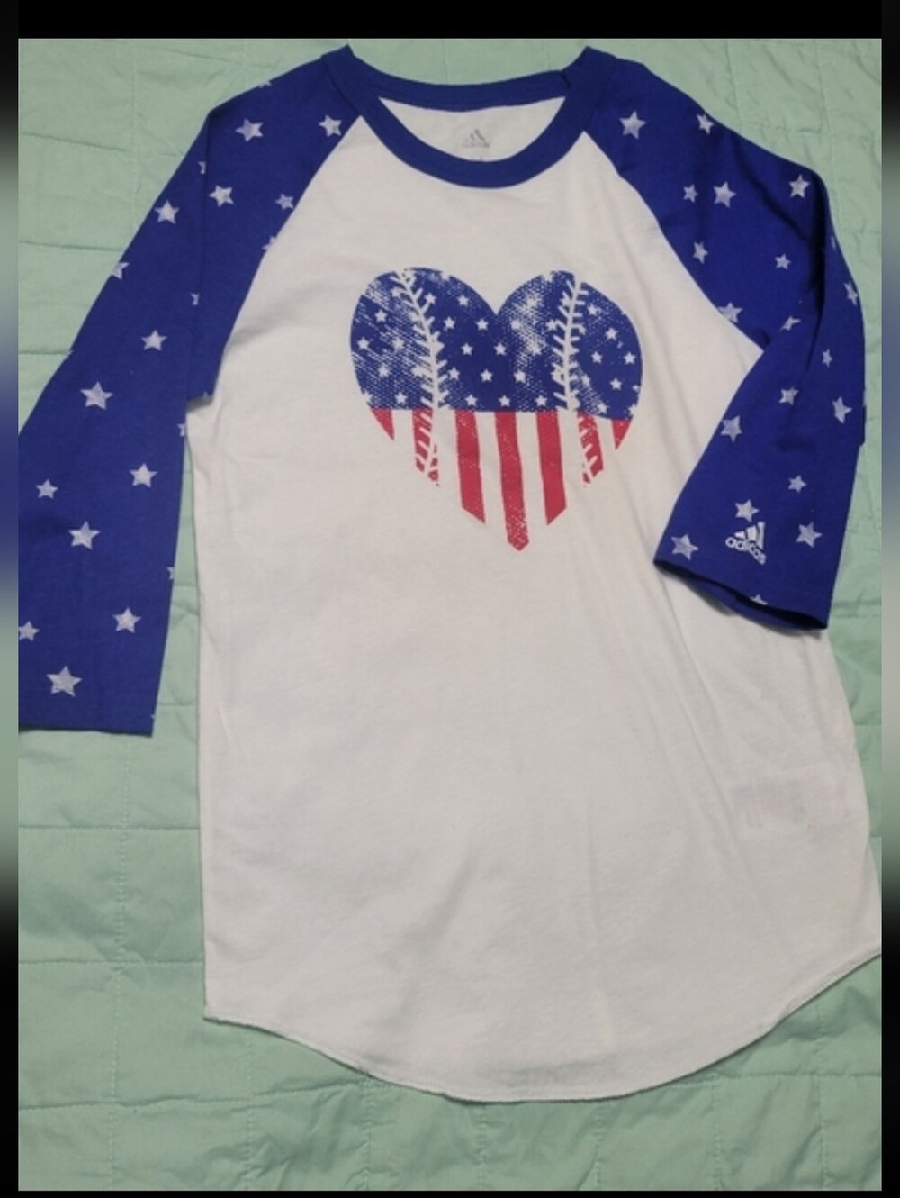 ADIDAS Baseball tShirt Patriotic Stars and Stripes Heart Ball Adidas Love, M
